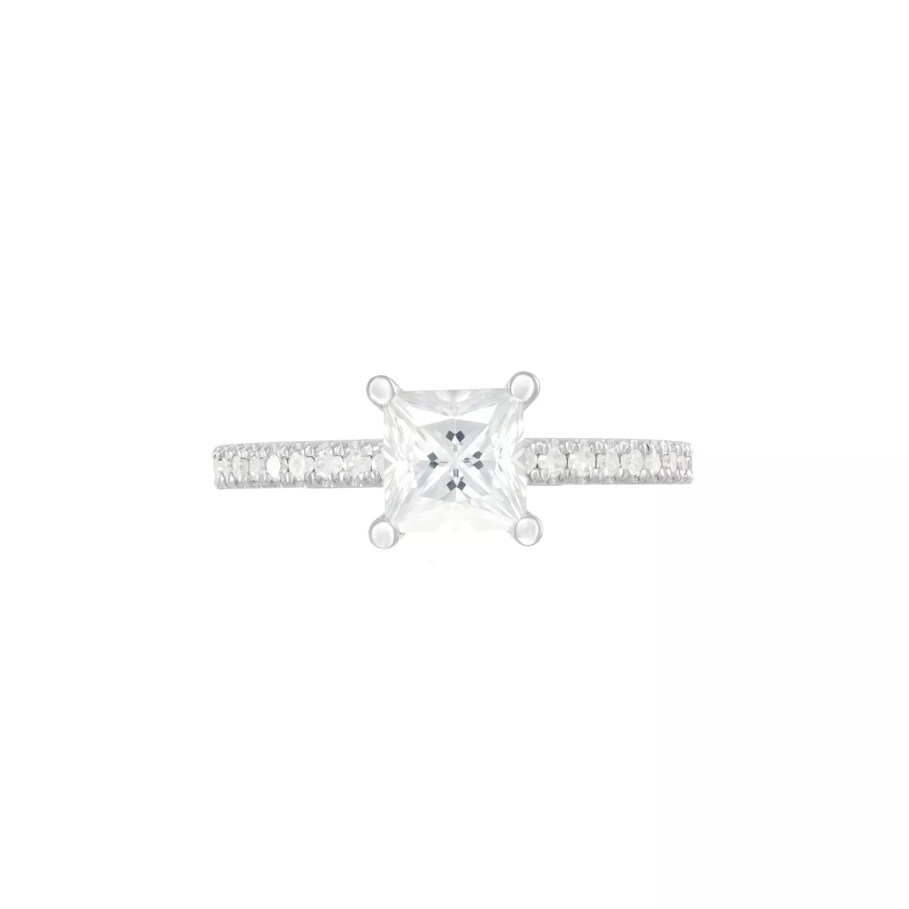 Золотое кольцо с диаллантом 1.0ct огранки "Принцесса" и бриллиантами