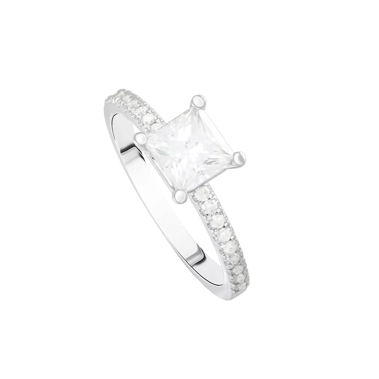 Золотое кольцо с диаллантом 1.0ct огранки "Принцесса" и бриллиантами