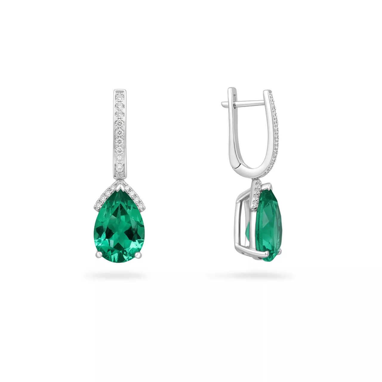 Золотые серьги с изумрудами lab-grown 5.69ct огранки "Груша" и бриллиантами