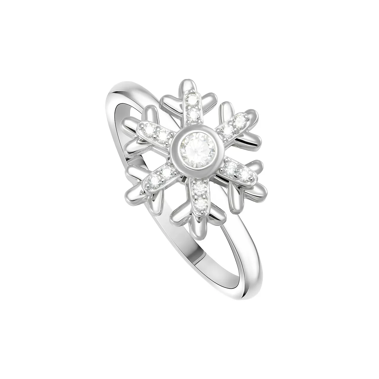 Серебряное кольцо с вращающейся снежинкой с фианитами