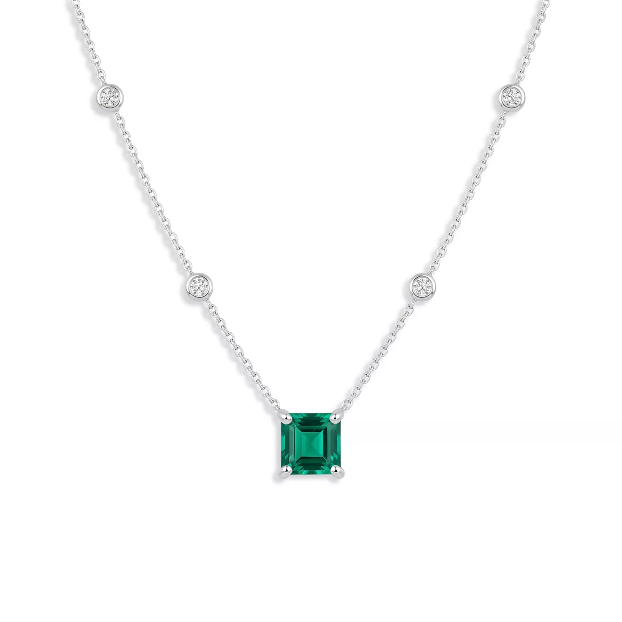 Золотое колье с изумрудом lab-grown 1.58ct огранки "Октагон" и диаллантами