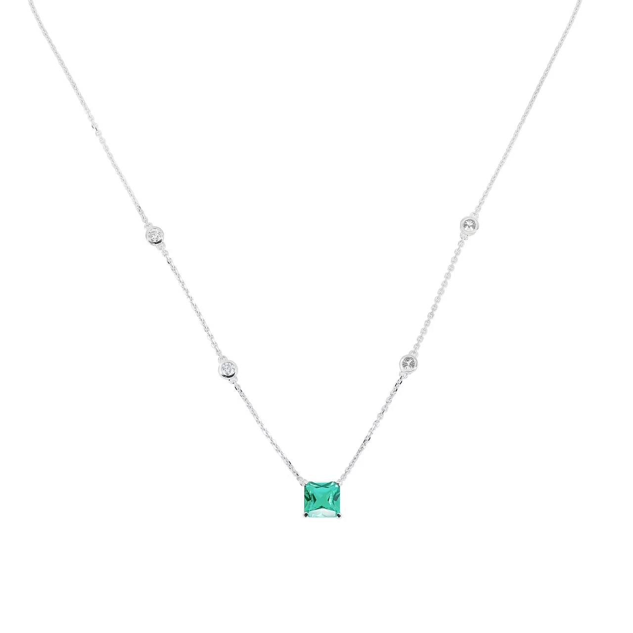 Золотое колье с изумрудом lab-grown 1.58ct огранки "Октагон" и диаллантами