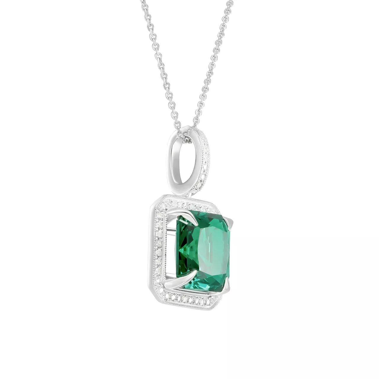 Золотая подвеска с изумрудом lab-grown 4.86ct огранки "Октагон" и бриллиантами