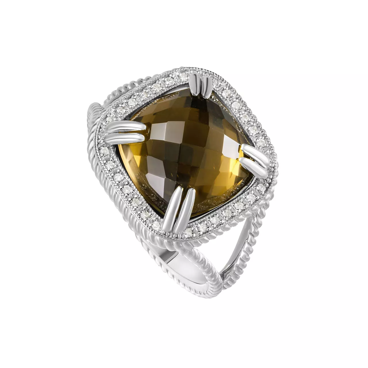 Золотое кольцо с раухтопазом 7.31ct огранки "Квадрат Кушон" и бриллиантами