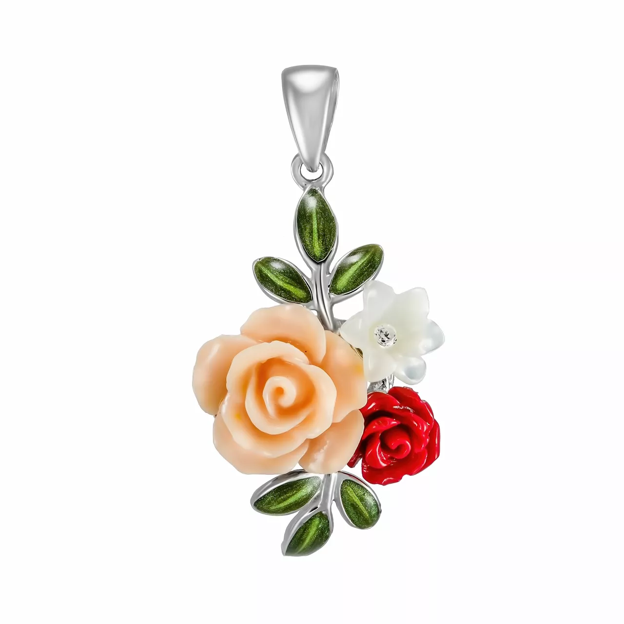 Серебряная подвеска с кораллом и фианитами SE2164-P