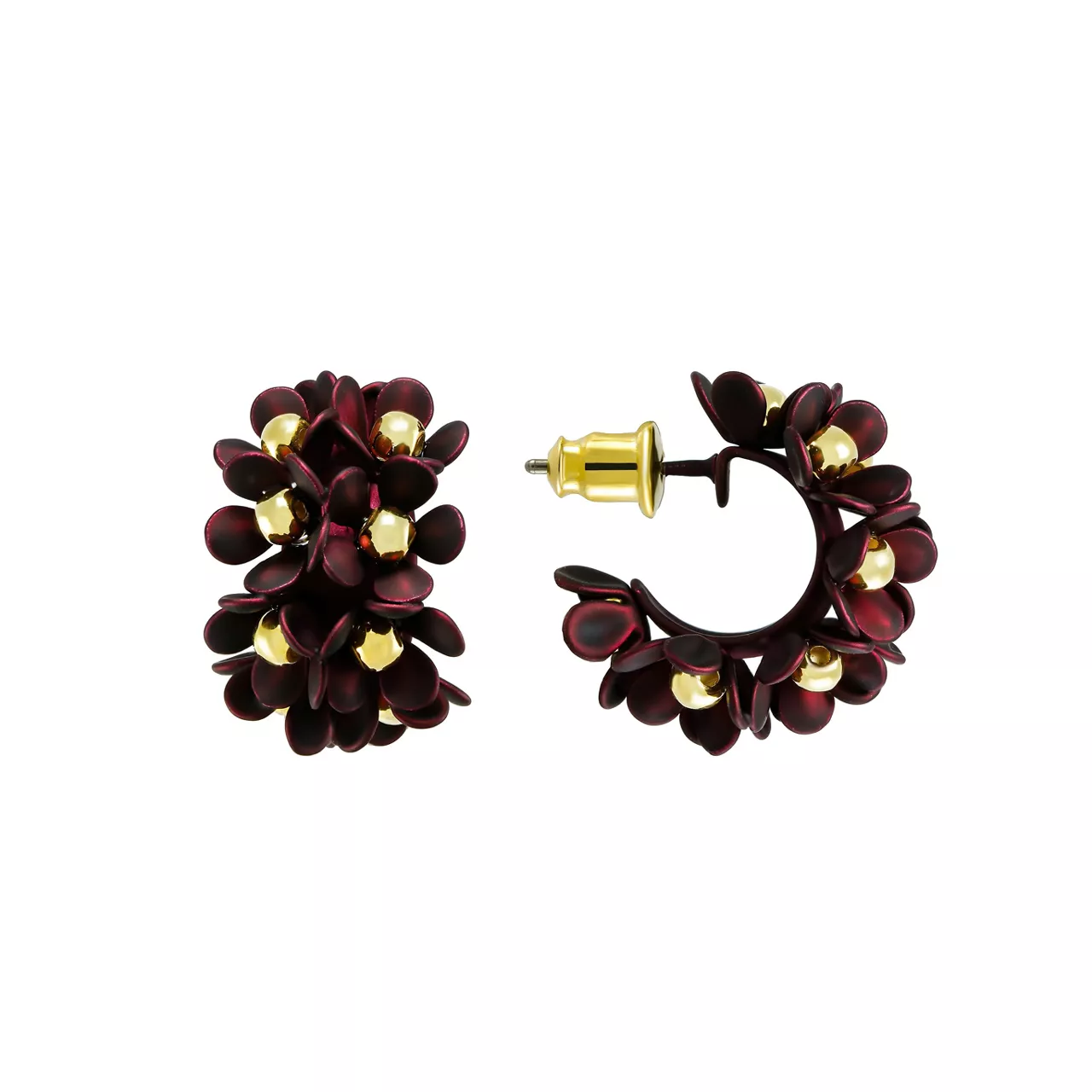 Серьги-конго "Pearl burgundy - Flower wreath"