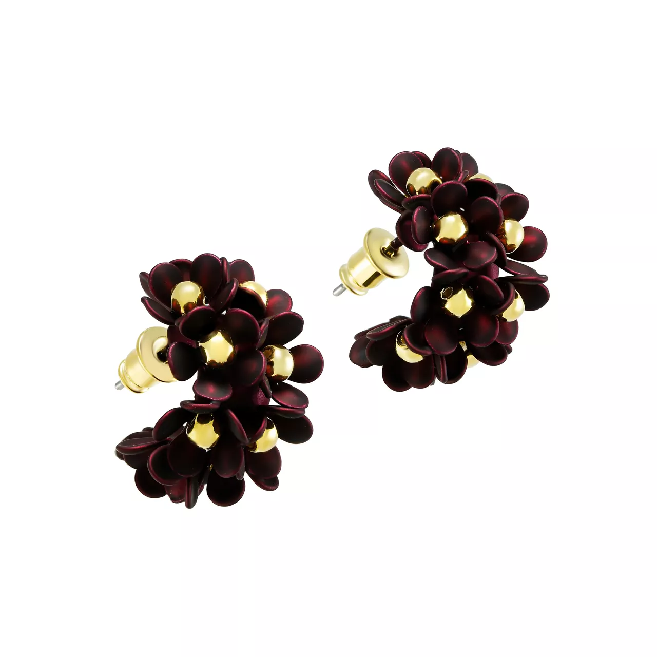 Серьги-конго "Pearl burgundy - Flower wreath"