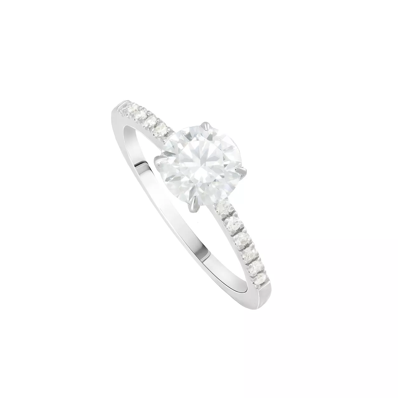 Золотое кольцо с центральным диаллантом 1.0ct огранки "Круг" и бриллиантами