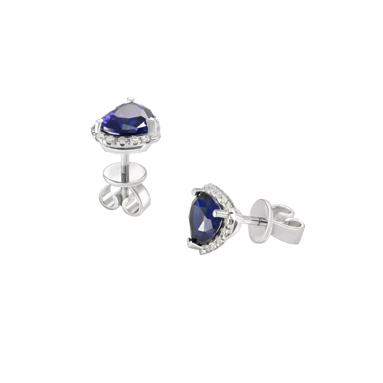 Золотые серьги с сапфирами lab-grown 2.30ct огранки "Сердце" и бриллиантами
